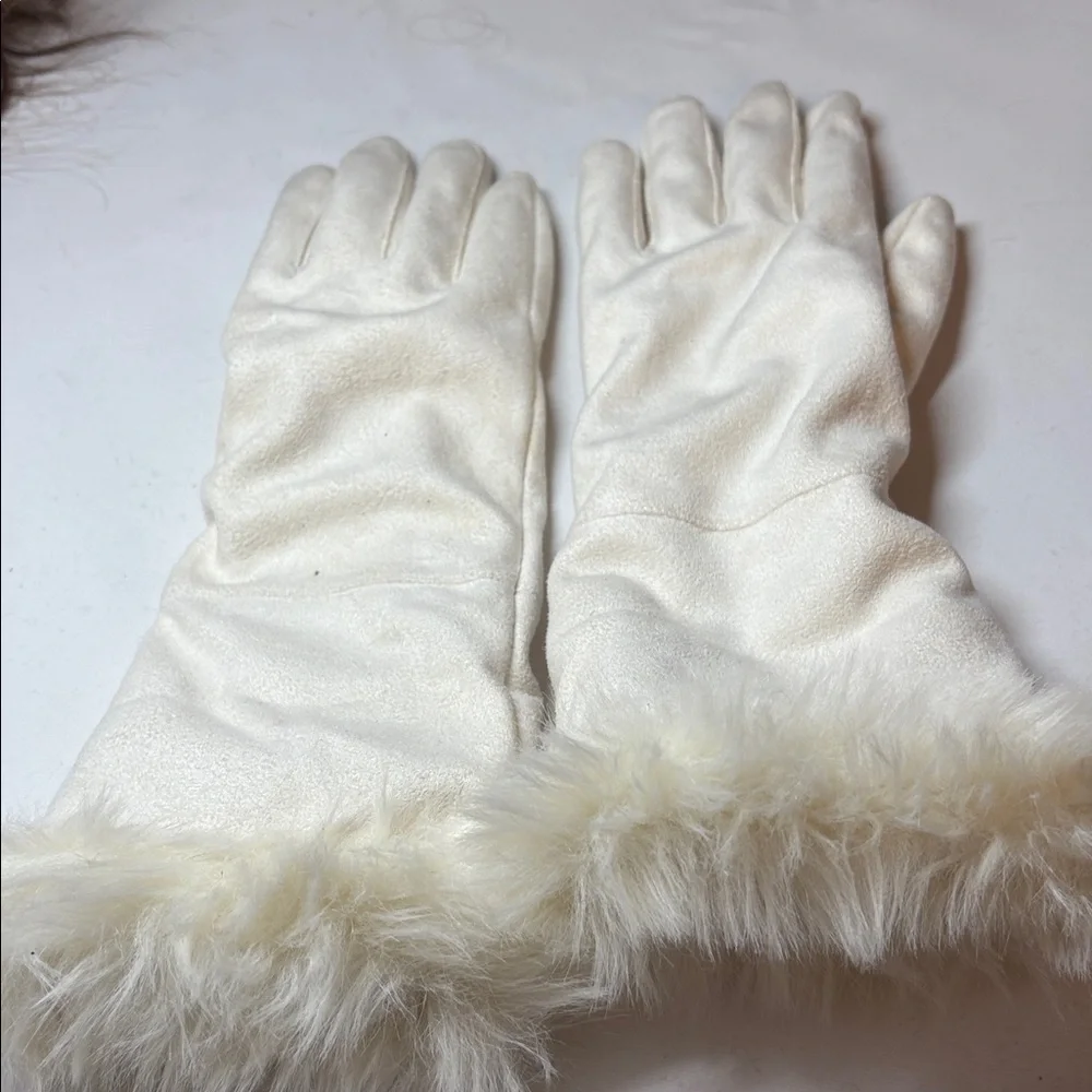 Coldwater Creek Ivory Poly Faux Fur decorated Long Gloves Medium